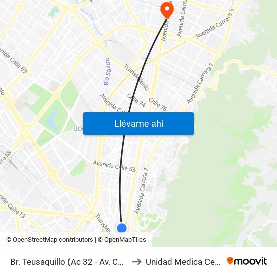 Br. Teusaquillo (Ac 32 - Av. Caracas) to Unidad Medica Cecimin map