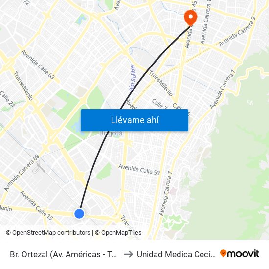 Br. Ortezal (Av. Américas - Tv 39) to Unidad Medica Cecimin map