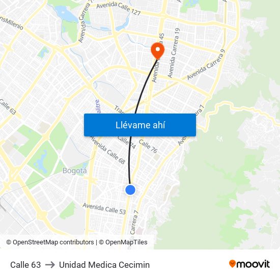 Calle 63 to Unidad Medica Cecimin map