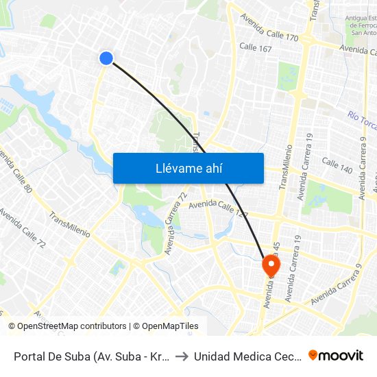 Portal De Suba (Av. Suba - Kr 106) to Unidad Medica Cecimin map