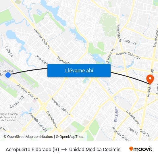 Aeropuerto Eldorado (B) to Unidad Medica Cecimin map