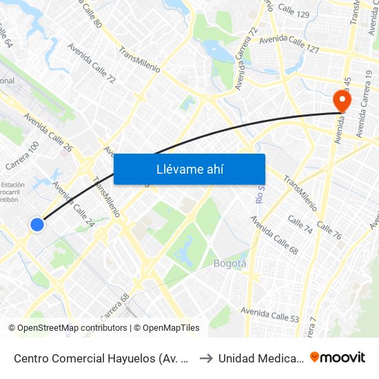 Centro Comercial Hayuelos (Av. C. De Cali - Cl 20) to Unidad Medica Cecimin map