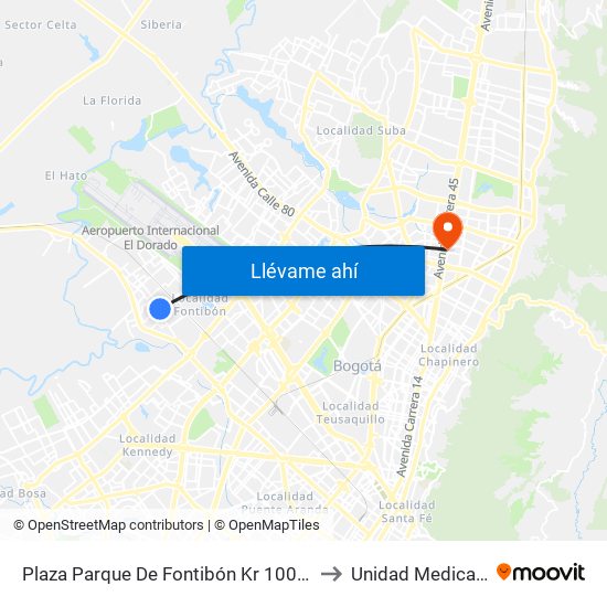 Plaza Parque De Fontibón Kr 100 (Kr 100 - Cl 17a) to Unidad Medica Cecimin map