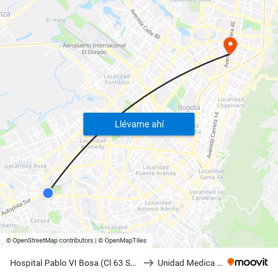 Hospital Pablo VI Bosa (Cl 63 Sur - Kr 77g) (A) to Unidad Medica Cecimin map