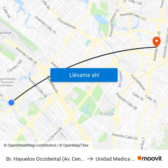 Br. Hayuelos Occidental (Av. Centenario - Kr 87) to Unidad Medica Cecimin map