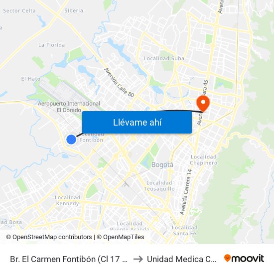 Br. El Carmen Fontibón (Cl 17 - Kr 100) to Unidad Medica Cecimin map
