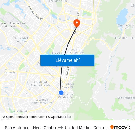 San Victorino - Neos Centro to Unidad Medica Cecimin map