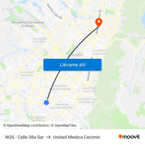 NQS - Calle 38a Sur to Unidad Medica Cecimin map