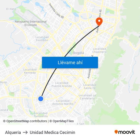 Alquería to Unidad Medica Cecimin map