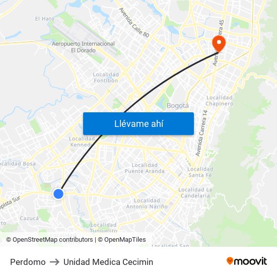 Perdomo to Unidad Medica Cecimin map