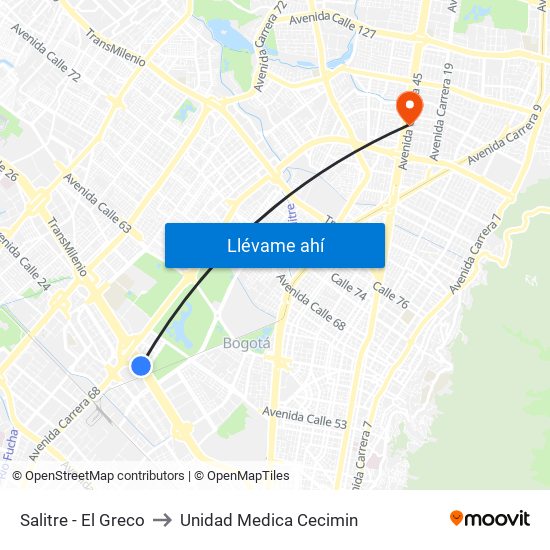 Salitre - El Greco to Unidad Medica Cecimin map