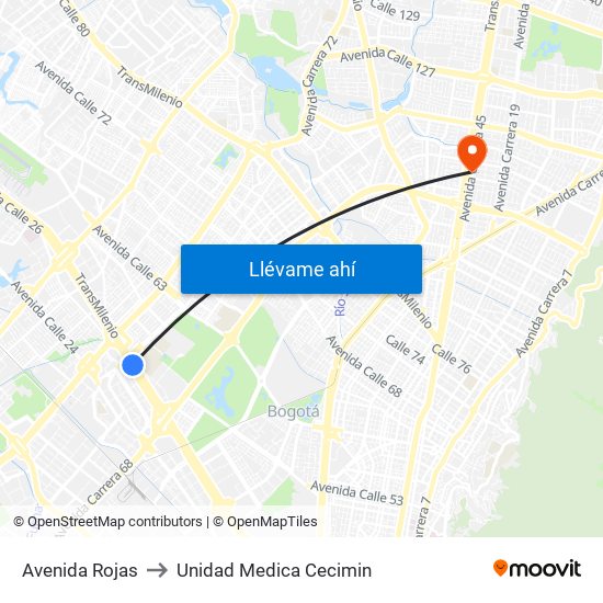 Avenida Rojas to Unidad Medica Cecimin map