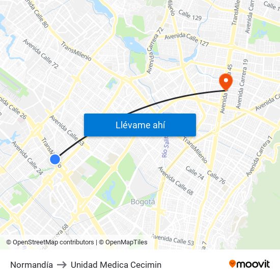 Normandía to Unidad Medica Cecimin map