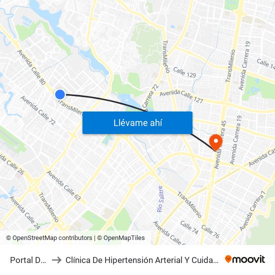 Portal De La 80 to Clínica De Hipertensión Arterial Y Cuidados Coronarios - Chacc map