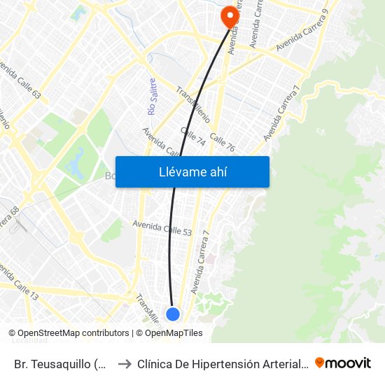 Br. Teusaquillo (Ac 32 - Av. Caracas) to Clínica De Hipertensión Arterial Y Cuidados Coronarios - Chacc map
