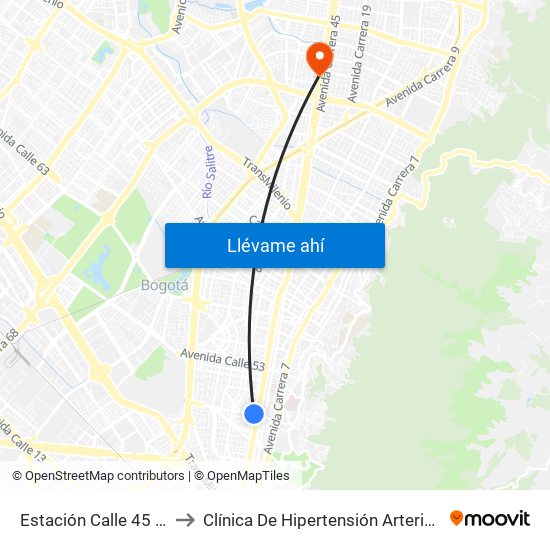 Estación Calle 45 (Ac 45 - Av. Caracas) to Clínica De Hipertensión Arterial Y Cuidados Coronarios - Chacc map