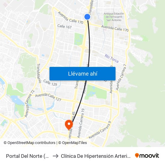 Portal Del Norte (Auto Norte - Cl 174a) to Clínica De Hipertensión Arterial Y Cuidados Coronarios - Chacc map