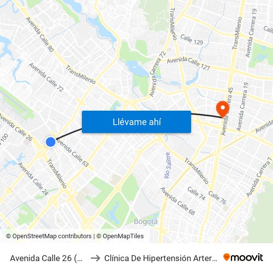 Avenida Calle 26 (Av. C. De Cali - Cl 51) (A) to Clínica De Hipertensión Arterial Y Cuidados Coronarios - Chacc map