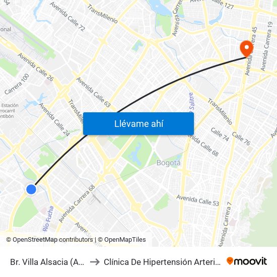 Br. Villa Alsacia (Av. Boyacá - Cl 12a) (A) to Clínica De Hipertensión Arterial Y Cuidados Coronarios - Chacc map