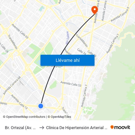 Br. Ortezal (Av. Américas - Tv 39) to Clínica De Hipertensión Arterial Y Cuidados Coronarios - Chacc map