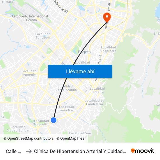 Calle 40 Sur to Clínica De Hipertensión Arterial Y Cuidados Coronarios - Chacc map