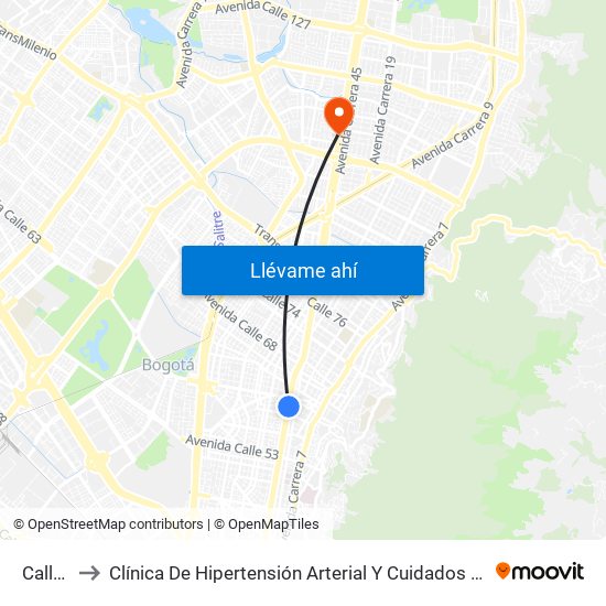 Calle 63 to Clínica De Hipertensión Arterial Y Cuidados Coronarios - Chacc map