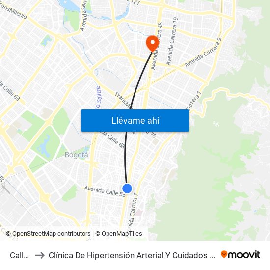 Calle 57 to Clínica De Hipertensión Arterial Y Cuidados Coronarios - Chacc map