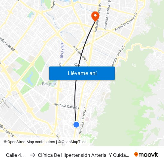 Calle 45 - Asw to Clínica De Hipertensión Arterial Y Cuidados Coronarios - Chacc map