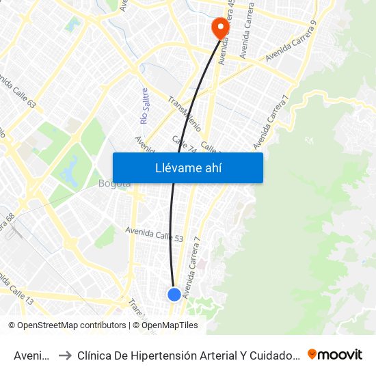 Avenida 39 to Clínica De Hipertensión Arterial Y Cuidados Coronarios - Chacc map