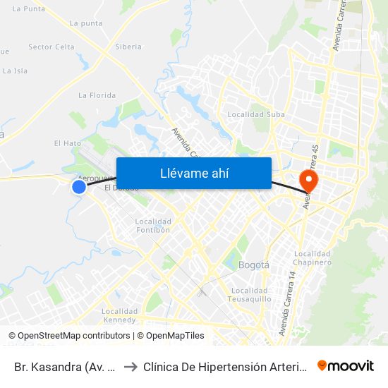 Br. Kasandra (Av. Centenario - Kr 134a) to Clínica De Hipertensión Arterial Y Cuidados Coronarios - Chacc map