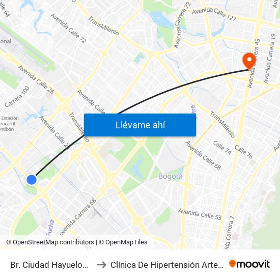 Br. Ciudad Hayuelos (Av. Centenario - Kr 78g) to Clínica De Hipertensión Arterial Y Cuidados Coronarios - Chacc map