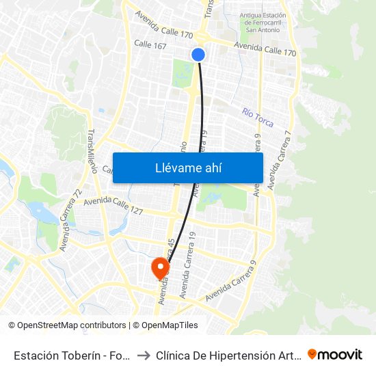 Estación Toberín - Foundever (Auto Norte - Cl 166) to Clínica De Hipertensión Arterial Y Cuidados Coronarios - Chacc map