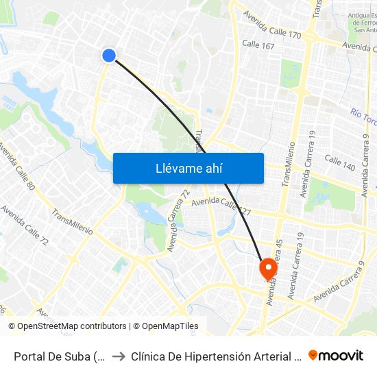 Portal De Suba (Av. Suba - Kr 106) to Clínica De Hipertensión Arterial Y Cuidados Coronarios - Chacc map