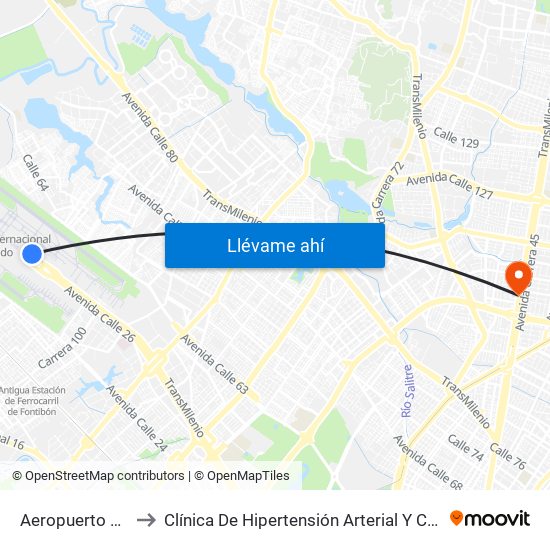 Aeropuerto Eldorado (B) to Clínica De Hipertensión Arterial Y Cuidados Coronarios - Chacc map