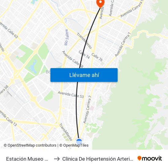 Estación Museo Nacional (Ak 7 - Cl 29) to Clínica De Hipertensión Arterial Y Cuidados Coronarios - Chacc map