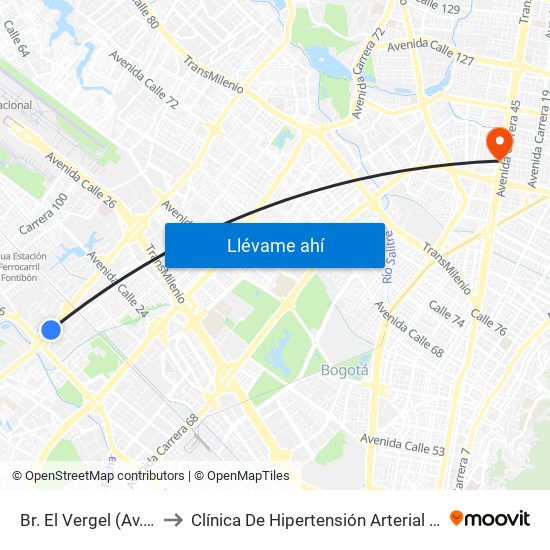 Br. El Vergel (Av. C. De Cali - Cl 18) to Clínica De Hipertensión Arterial Y Cuidados Coronarios - Chacc map