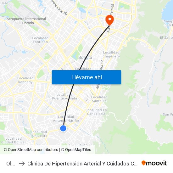 Olaya to Clínica De Hipertensión Arterial Y Cuidados Coronarios - Chacc map