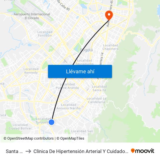 Santa Lucía to Clínica De Hipertensión Arterial Y Cuidados Coronarios - Chacc map