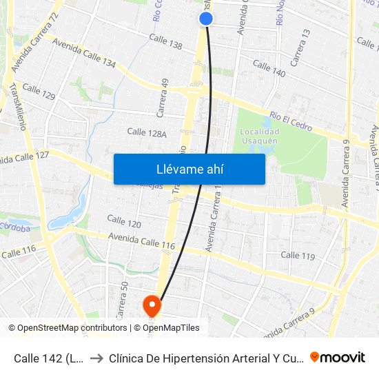 Calle 142 (Lado Norte) to Clínica De Hipertensión Arterial Y Cuidados Coronarios - Chacc map