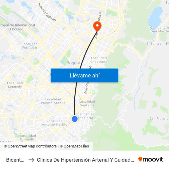 Bicentenario to Clínica De Hipertensión Arterial Y Cuidados Coronarios - Chacc map