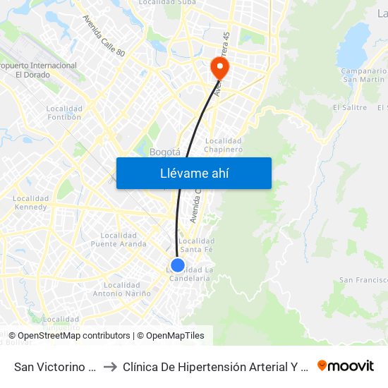 San Victorino - Neos Centro to Clínica De Hipertensión Arterial Y Cuidados Coronarios - Chacc map