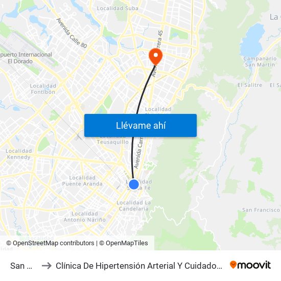 San Diego to Clínica De Hipertensión Arterial Y Cuidados Coronarios - Chacc map