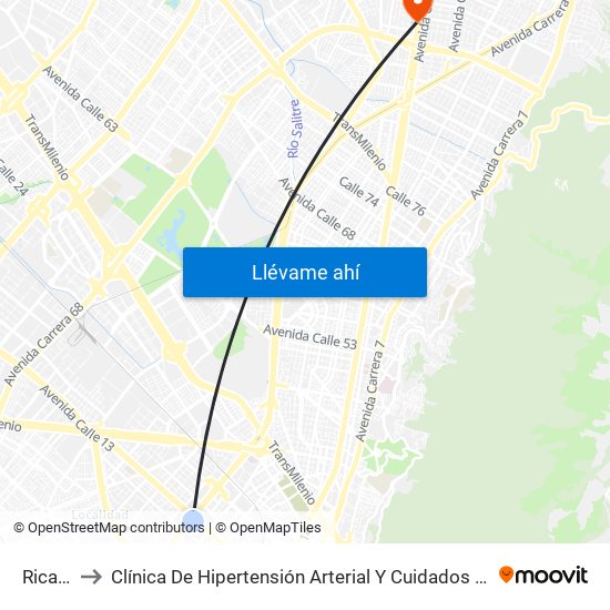 Ricaurte to Clínica De Hipertensión Arterial Y Cuidados Coronarios - Chacc map