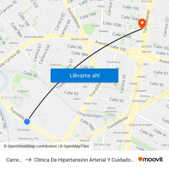Carrera 47 to Clínica De Hipertensión Arterial Y Cuidados Coronarios - Chacc map
