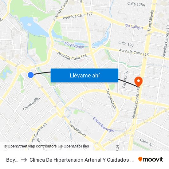 Boyacá to Clínica De Hipertensión Arterial Y Cuidados Coronarios - Chacc map
