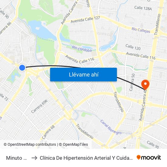 Minuto De Dios to Clínica De Hipertensión Arterial Y Cuidados Coronarios - Chacc map