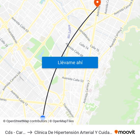 Cds - Carrera 32 to Clínica De Hipertensión Arterial Y Cuidados Coronarios - Chacc map