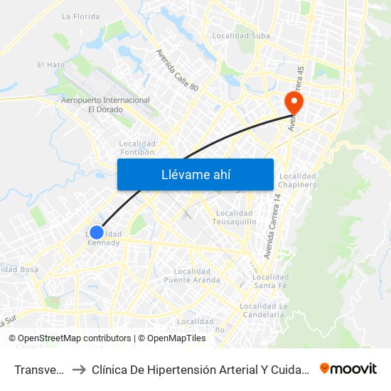 Transversal 86 to Clínica De Hipertensión Arterial Y Cuidados Coronarios - Chacc map