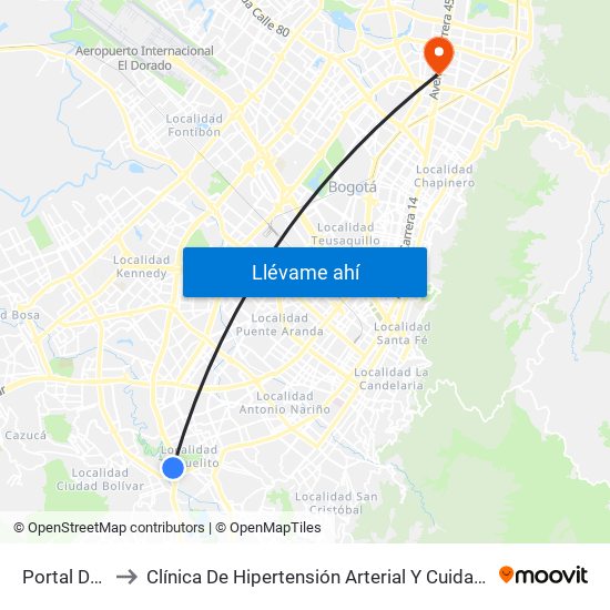 Portal Del Tunal to Clínica De Hipertensión Arterial Y Cuidados Coronarios - Chacc map