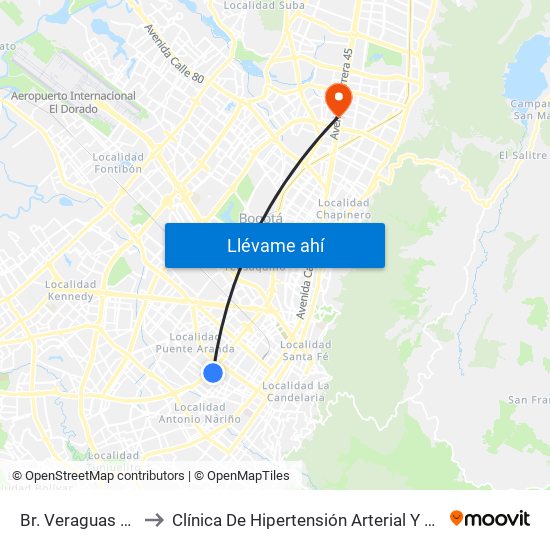 Br. Veraguas (Cl 3 - Kr 29a) to Clínica De Hipertensión Arterial Y Cuidados Coronarios - Chacc map